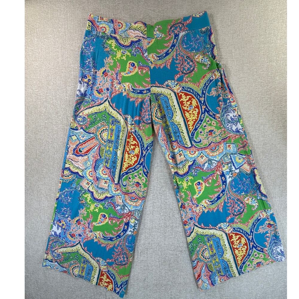 Lauren Ralph Lauren Womens Large Blue Floral Paisley Wide Leg Palazzo Pants Boho - Picture 2 of 10